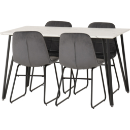 Seconique Marlow and Lukas 4 Seater Dining Set White Marble and Grey Velvet - White Marble/Grey Velvet - Wilko - thumbnail 3