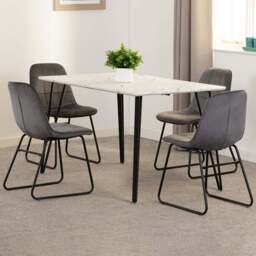 Seconique Marlow and Lukas 4 Seater Dining Set White Marble and Grey Velvet - White Marble/Grey Velvet - Wilko