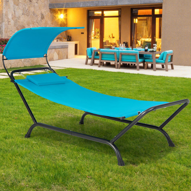 Costway Blue Canopy Garden Hammock with Cushion - Size: 89 x 58 x 17cm - Wilko - image 1