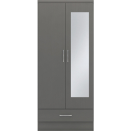 Seconique Nevada 2 Door Single Drawer 3D Effect Grey Mirror Wardrobe - Size: 2 Door, Single Drawer - Wilko - thumbnail 4