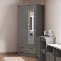 Seconique Nevada 2 Door Single Drawer 3D Effect Grey Mirror Wardrobe - Size: 2 Door, Single Drawer - Wilko - thumbnail 1
