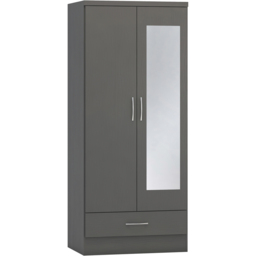 Seconique Nevada 2 Door Single Drawer 3D Effect Grey Mirror Wardrobe - Size: 2 Door, Single Drawer - Wilko - thumbnail 3