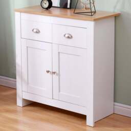 FurnitureHMD 2 Door 2 Drawer White and Oak Effect Wooden Sideboard - Size: 81 x 79 x 35cm - Wilko