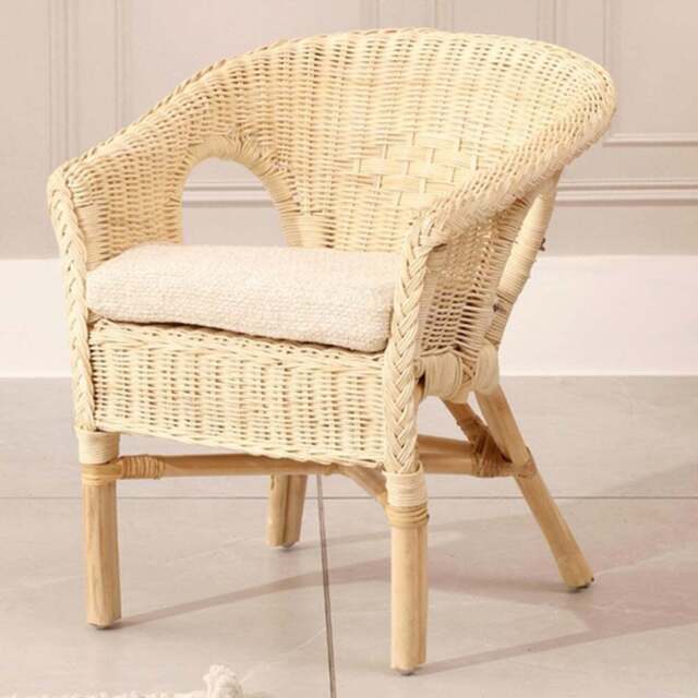 Desser Furniture Natural Wicker Kid Size Loom Chair with Cushion - Size: Single - Cream - Wilko - image 1