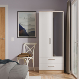 Crowndale Devon 2 Door 2 Drawer Matt White and Bardolino Oak Mirrored Wardrobe Ready Assembled - White Matt & Bardolino Oak - Wilko - thumbnail 4