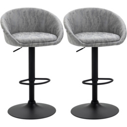 Portland Light Grey PU Leather Height Adjustable Swivel Bar Stool Set of 2 - Wilko - thumbnail 3