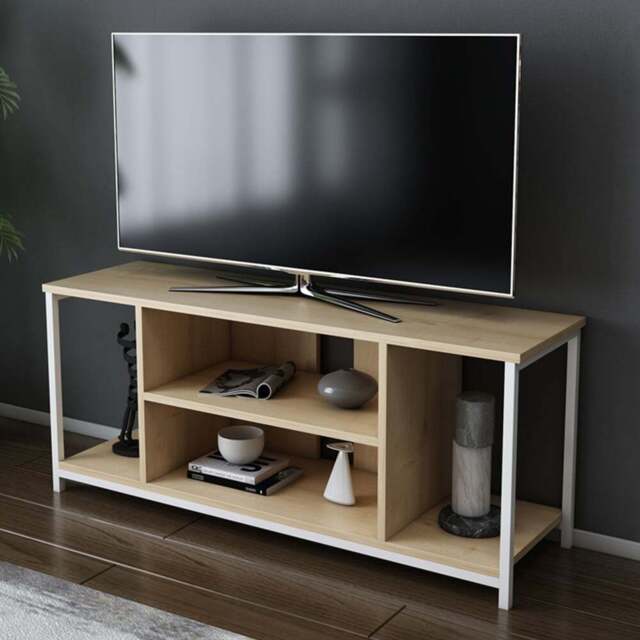 Decorotika Rinaldo 4 Open Shelf White and Oak Wide TV Unit - Size: 51 x 120 x 35cm - Multi - Wilko - image 1