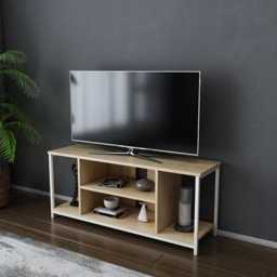Decorotika Rinaldo 4 Open Shelf White and Oak Wide TV Unit - Size: 51 x 120 x 35cm - Multi - Wilko - thumbnail 6