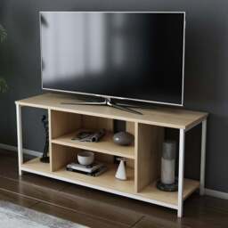 Decorotika Rinaldo 4 Open Shelf White and Oak Wide TV Unit - Size: 51 x 120 x 35cm - Multi - Wilko