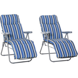 Outsunny Set of 2 Blue and White Adjustable Sun Lounger - Size: 1 Seater - Wilko - thumbnail 3