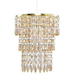 ValueLights 3-Tier Gold and Champagne Acrylic Bead Droplet Ceiling Lamp Shade - Size: 23 x 20 x 20cm - Wilko