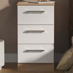 Crowndale Devon 3 Drawer Matt White and Bardolino Oak Bedside Cabinet Ready Assembled - White Matt & Bardolino Oak - Wilko - thumbnail 1