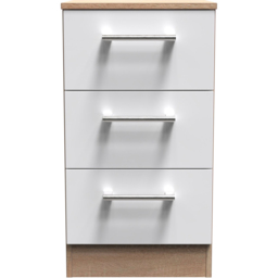 Crowndale Devon 3 Drawer Matt White and Bardolino Oak Bedside Cabinet Ready Assembled - White Matt & Bardolino Oak - Wilko - thumbnail 3
