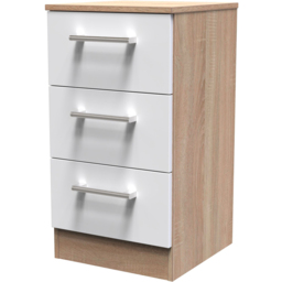 Crowndale Devon 3 Drawer Matt White and Bardolino Oak Bedside Cabinet Ready Assembled - White Matt & Bardolino Oak - Wilko - thumbnail 5