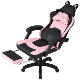 Living and Home Black and Pink Cat Ear Design Gaming Chair with Massage Lumbar Pillow - Size: 123 x 59 x 88cm - Black + Pink - Wilko - thumbnail 3