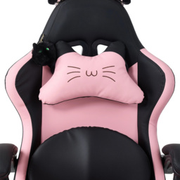 Living and Home Black and Pink Cat Ear Design Gaming Chair with Massage Lumbar Pillow - Size: 123 x 59 x 88cm - Black + Pink - Wilko - thumbnail 6