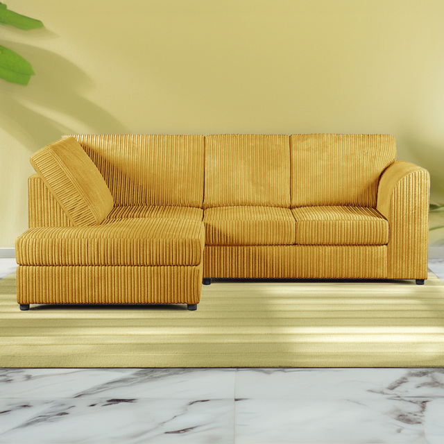 Luxor 4 Seater Mustard Jumbo Cord Full Back Left Hand L Shape Corner Sofa - Yellow - Wilko - image 1