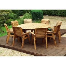 Charles Taylor Solid Wood 8 Seater Round Outdoor Dining Set with Green Cushions - Wilko - thumbnail 4