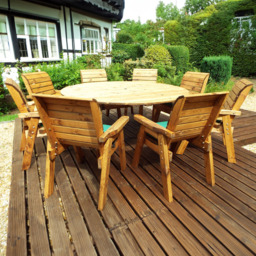 Charles Taylor Solid Wood 8 Seater Round Outdoor Dining Set with Green Cushions - Wilko - thumbnail 1