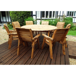 Charles Taylor Solid Wood 8 Seater Round Outdoor Dining Set with Green Cushions - Wilko - thumbnail 3