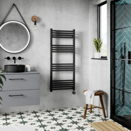 nuie Matt Black Electric Round Towel Rail 1200 x 500mm - Size: 12 x 5 x 0.3cm - Wilko - thumbnail 3
