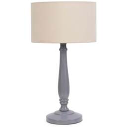 ValueLights Victoria Cream Fabric Drum Shade Grey Wood Traditional Stem LED Table Lamp - Size: 45.5 x 25.5 x 25.5cm - Wilko - thumbnail 1