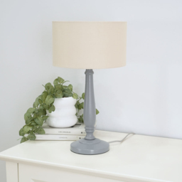 ValueLights Victoria Cream Fabric Drum Shade Grey Wood Traditional Stem LED Table Lamp - Size: 45.5 x 25.5 x 25.5cm - Wilko - thumbnail 4