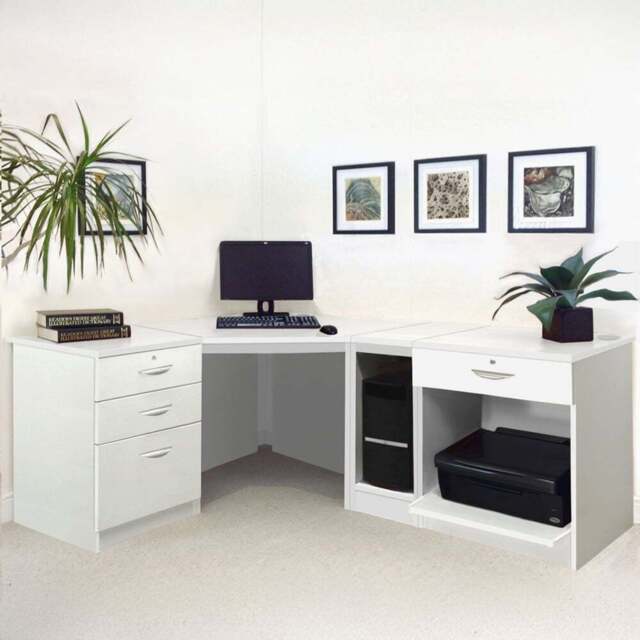 R White Cabinets 4 Drawer Corner Set-18 Computer Desk with Printer Shelf White - Size: 72.8 x 184 x 141.9cm - Wilko - image 1