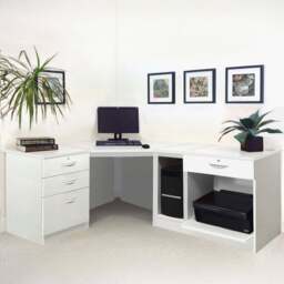 R White Cabinets 4 Drawer Corner Set-18 Computer Desk with Printer Shelf White - Size: 72.8 x 184 x 141.9cm - Wilko