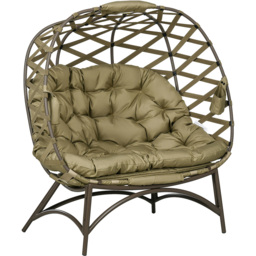 Outsunny 2 Seater Khaki Outdoor Egg Chair with Cushion - Green - Wilko - thumbnail 3
