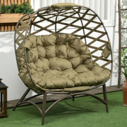 Outsunny 2 Seater Khaki Outdoor Egg Chair with Cushion - Green - Wilko - thumbnail 1