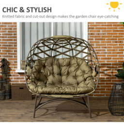 Outsunny 2 Seater Khaki Outdoor Egg Chair with Cushion - Green - Wilko - thumbnail 5