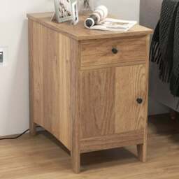 Costway Single Door Single Drawer Natural End Table with Charging Station - Size: 60 x 35 x 60cm - n/a - Wilko