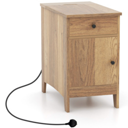 Costway Single Door Single Drawer Natural End Table with Charging Station - Size: 60 x 35 x 60cm - n/a - Wilko - thumbnail 3