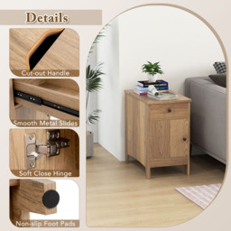 Costway Single Door Single Drawer Natural End Table with Charging Station - Size: 60 x 35 x 60cm - n/a - Wilko - thumbnail 6
