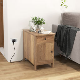 Costway Single Door Single Drawer Natural End Table with Charging Station - Size: 60 x 35 x 60cm - n/a - Wilko - thumbnail 5