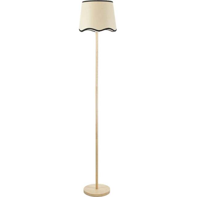 ValueLights Heather Scallop Black Trim Shade LED Light Wood Stem Floor Lamp - Cream - Wilko - image 1
