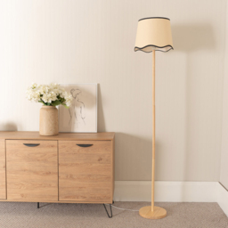 ValueLights Heather Scallop Black Trim Shade LED Light Wood Stem Floor Lamp - Cream - Wilko - thumbnail 4