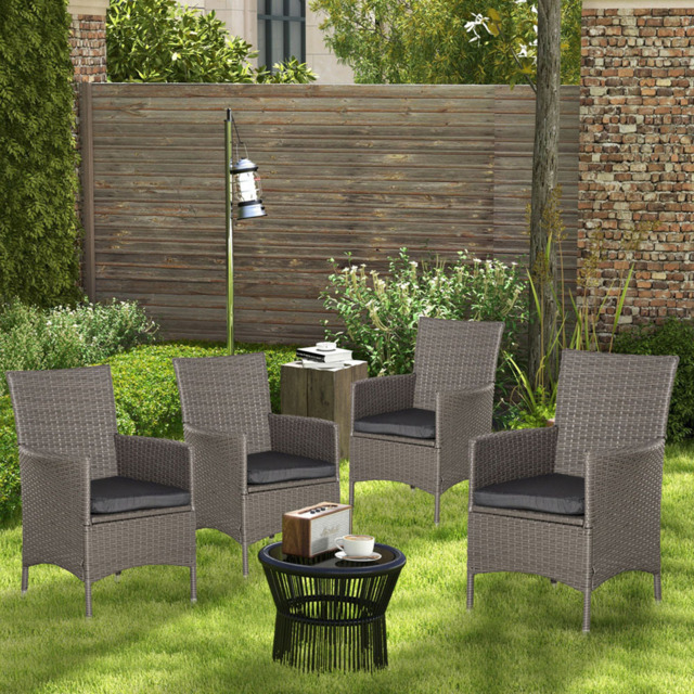 Outsunny Set of 4 Grey Rattan Garden Chair - Size: 4 Seater - Wilko - image 1