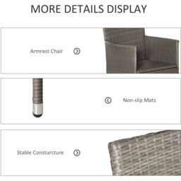 Outsunny Set of 4 Grey Rattan Garden Chair - Size: 4 Seater - Wilko - thumbnail 6