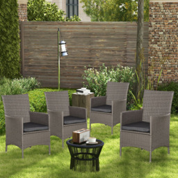 Outsunny Set of 4 Grey Rattan Garden Chair - Size: 4 Seater - Wilko