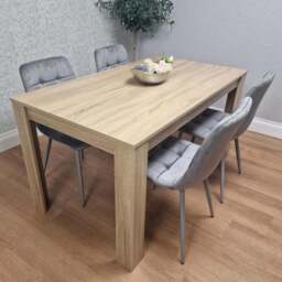 Kosy Koala 4 Seater Velvet Dining Set Oak Effect and Grey - Multi - Portland - Wilko