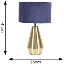 ValueLights Jax Navy Blue Velvet Shade Antique Brass Touch LED Table Lamp - Size: 41 x 25 x 25cm - Gold - Wilko - thumbnail 7
