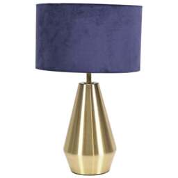 ValueLights Jax Navy Blue Velvet Shade Antique Brass Touch LED Table Lamp - Size: 41 x 25 x 25cm - Gold - Wilko