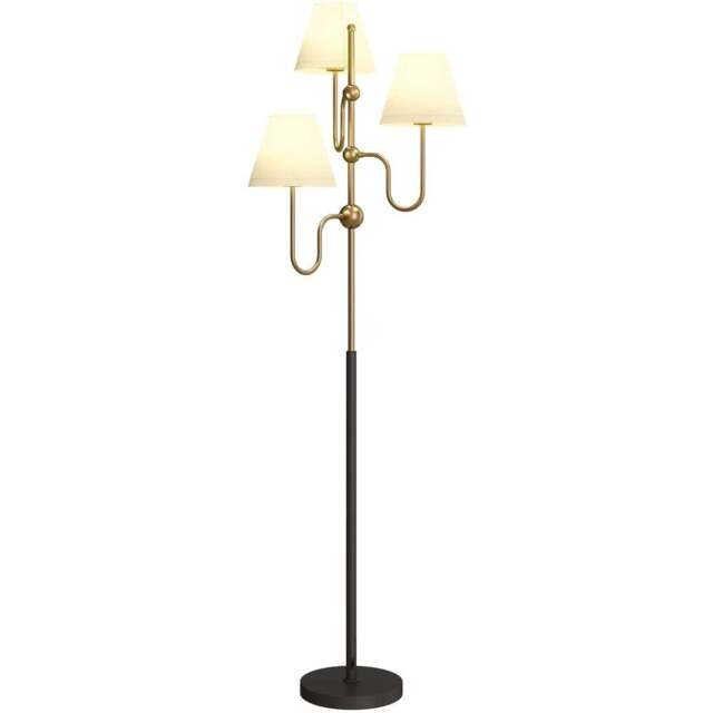HOMCOM 3 Light Linen Shade Gold Metal Floor Lamp with Foot Switch - Size: 22 x 35 x 51cm - Wilko - image 1