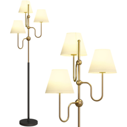 HOMCOM 3 Light Linen Shade Gold Metal Floor Lamp with Foot Switch - Size: 22 x 35 x 51cm - Wilko - thumbnail 4
