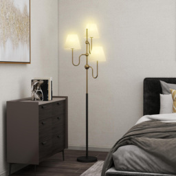 HOMCOM 3 Light Linen Shade Gold Metal Floor Lamp with Foot Switch - Size: 22 x 35 x 51cm - Wilko - thumbnail 3
