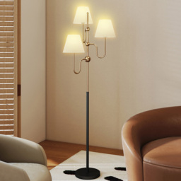 HOMCOM 3 Light Linen Shade Gold Metal Floor Lamp with Foot Switch - Size: 22 x 35 x 51cm - Wilko - thumbnail 5