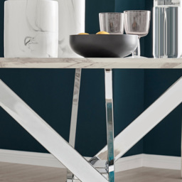 Furniturebox Arona Fortana Marble Effect 6 Seater Round Dining Set White and Chrome - Wilko - thumbnail 7