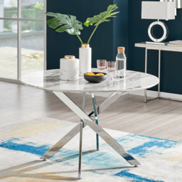 Furniturebox Arona Fortana Marble Effect 6 Seater Round Dining Set White and Chrome - Wilko - thumbnail 3